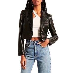 Abercrombie & Fitch Cropped Black Vegan Leather Blazer